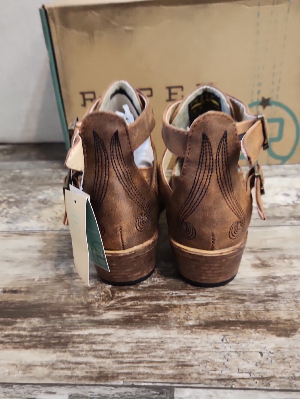 Roper Willa- Tan Brown Cutout Buckle Ankle Boots - Picture 4 of 6